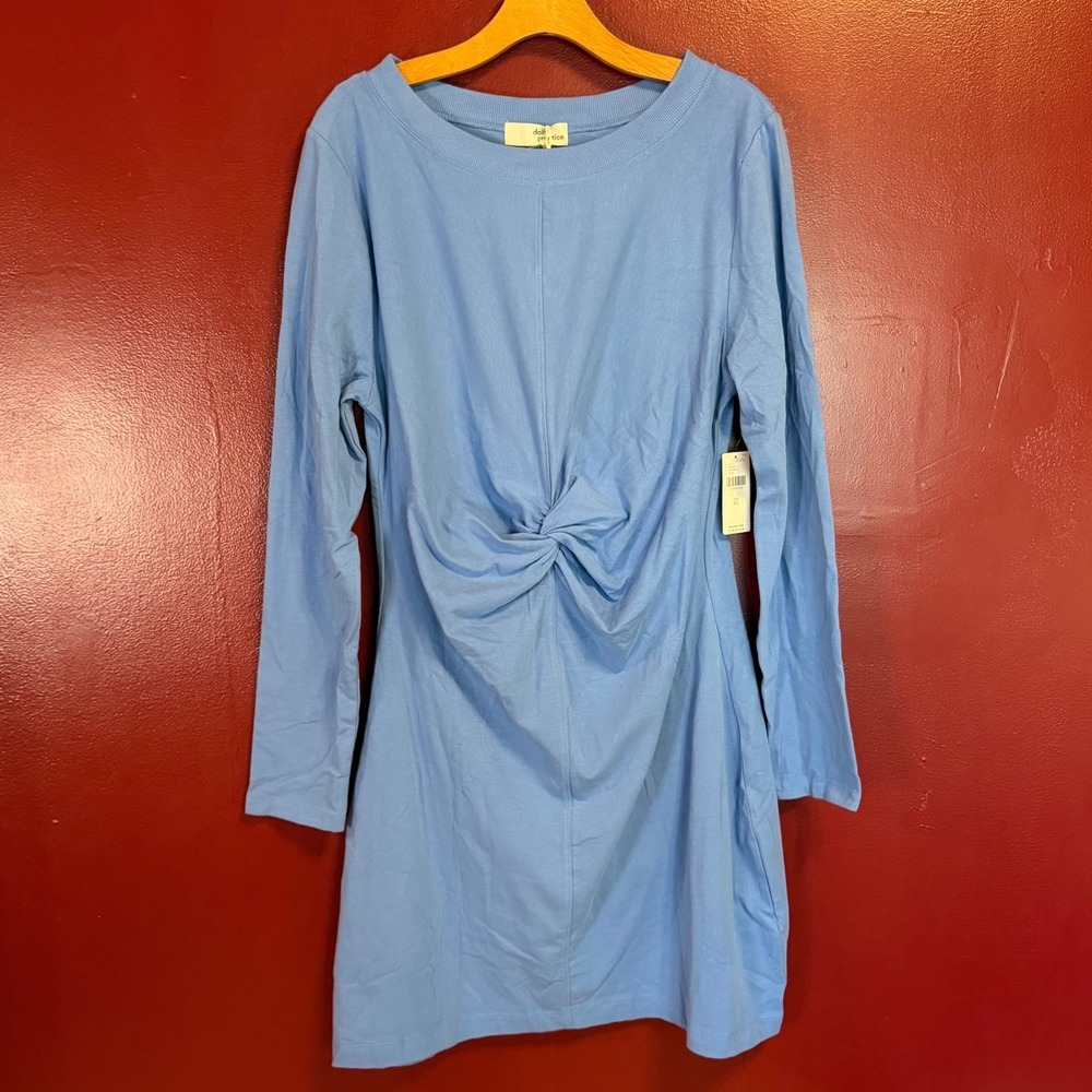 Daily‎ Practice by Anthropologie Mini Dress Blue Twist Front Long Sleeve Size XL